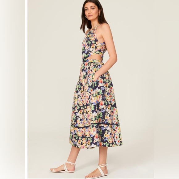Something Navy Floral Cut Out Midi Dress Size Medium - Picture 1 of 4